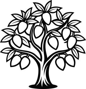 Mango Tree line art vector icon black and white, white background