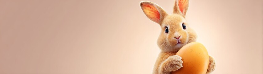 Obraz premium Whiskered festivity: an easter bunny's colorful tribute. Film poster. Orange bunny's delightful easter with a decorated egg. Hero poster. Fantasy poster.