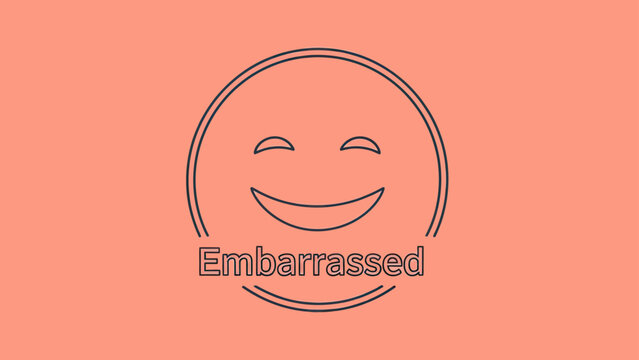 A graphic on a peach background a smiling face with "Embarrassed" below