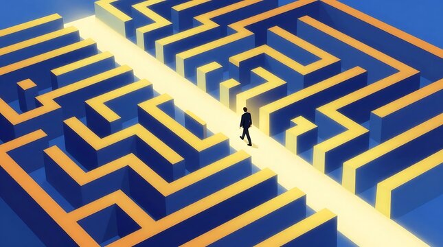 Blue labyrinth maze with complex pathways and abstract design