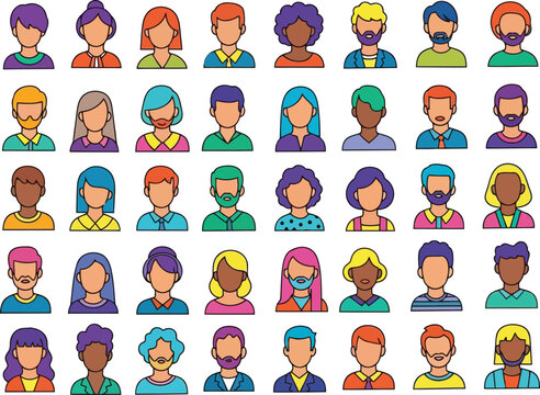A collection of colorful flat design vector avatars showing diverse people with various hairstyles Vector
