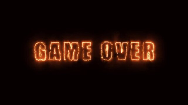 text animation game over with fire effect on the green screen background