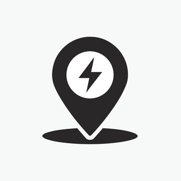 location pin with lightning vector icon template