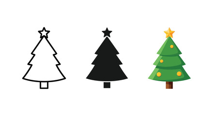 Obraz premium Set of three distinct vector graphic illustrations depicting a stylized Christmas tree design icons