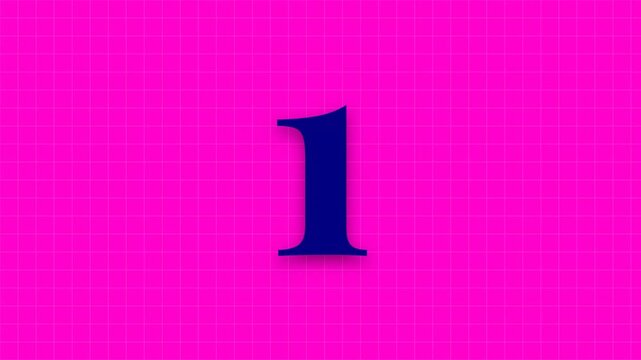 Animated colorful countdown timer from five to one over a vibrant pink grid background