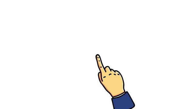 Animation Motion Hand Pointing Finger Tapping Touchscreen Button Click Gesture Cartoon With White Space On White Background