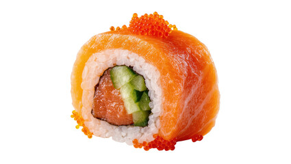 Mouth-watering salmon sushi roll with crisp cucumber and vibrant flying fish roe © Rowan