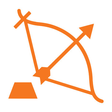 Orange bow and arrow symbol on white background with trapezoid shape