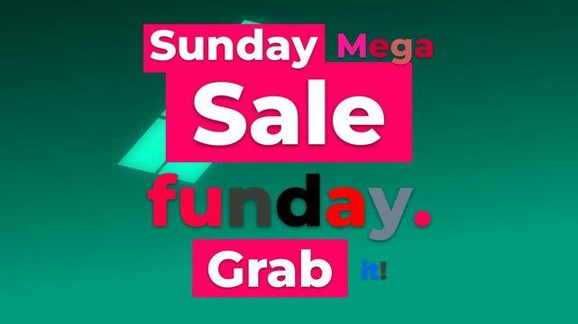 Dynamic Sunday Mega Sale Motion Graphic with colorful animated text elements on a teal background