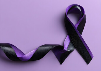 Black and Purple Awareness Ribbon on Soft Background Symbolizing Support and Advocacy