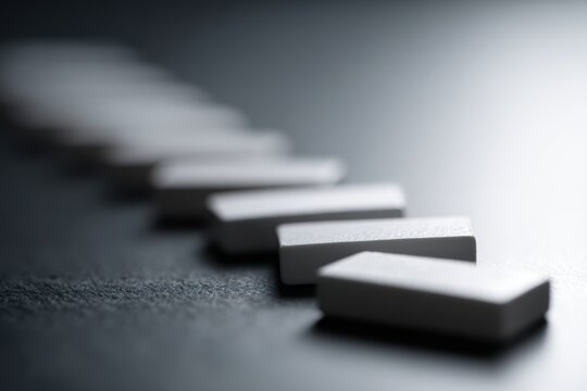 Single domino preventing collapse of others representing leadership decision and crisis prevention concept