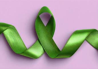 Green Awareness Ribbon on Soft Background Symbolizing Health Support and Organ Donation Awareness