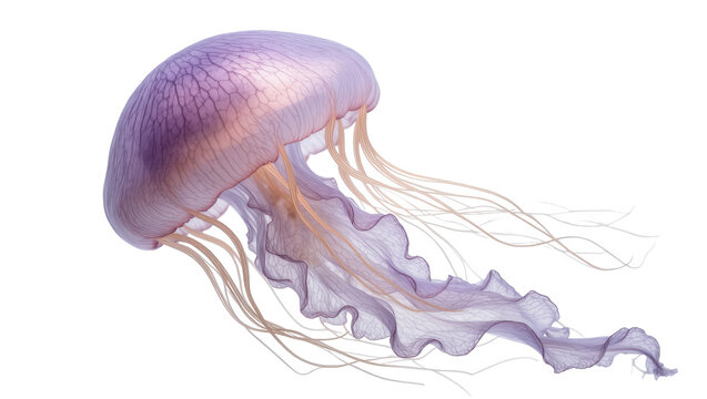 Graceful and vibrant purple jellyfish with delicate translucent bell and long flowing tentacles
