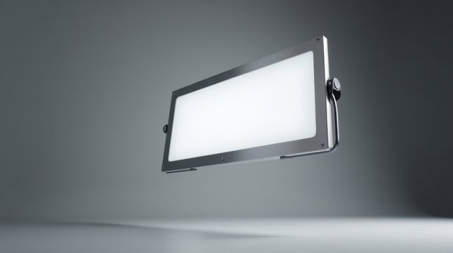Un panel de luz LED dise&ntilde;ado para creadores de v&iacute;deo est&aacute; suspendido en el aire frente a un estudio minimalista
