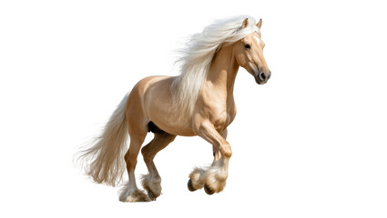 Fototapeta premium Powerful golden palomino horse with magnificent flowing mane and tail trotting gracefully