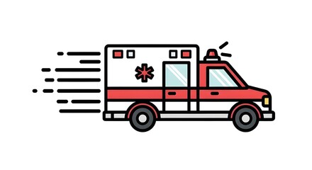 Fototapeta premium Speeding Ambulance Emergency Response Vehicle Flat Vector Clipart with Motion Effect