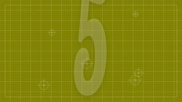 An animated colorful countdown timer ticking from ten to one on a technical green grid
