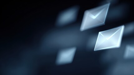 Fototapeta premium Modern technology communication interface with email symbols floating in workspace