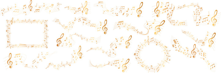 collection of  gold colored sheet music illustrations - musical notes melody © agrus