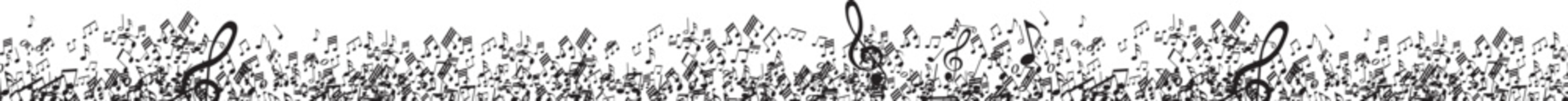 musical notes border on white background, luxury music symbols pattern, abstract horizontal frame for concert invitations or festival header