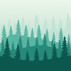 Fototapeta premium Flat Design Winter Forest Landscape
