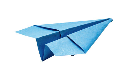 Classic blue paper airplane, a nostalgic toy representing childhood dreams and freedom © Rowan