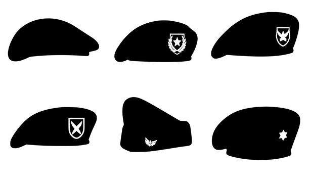 Military beret hats cartoon army cap vector illustration set