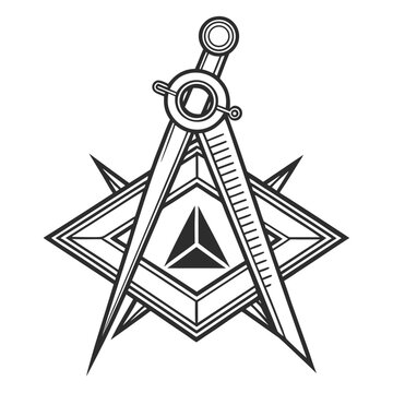 Masonic square and compasses symbol with black and white