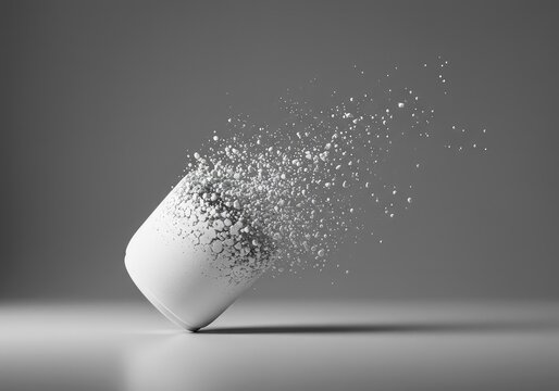 An ephemeral white object dissolving against a stark, empty gray background, symbolizing passing time and temporary existence and disappearance, volatility, simple, nothingness