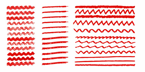 Obraz premium Collection of various red brush stroke textures and line patterns