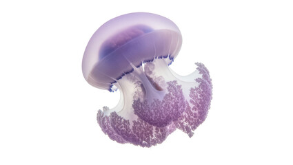 Stunning purple and white jellyfish with delicate bell and elaborate frilly oral arms. © Rowan