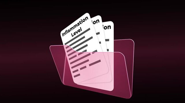 Medical clipboard with patient clinical form showing inflammation level test and laboratory values. Healthcare documentation concept with physician notes and medical examination record.