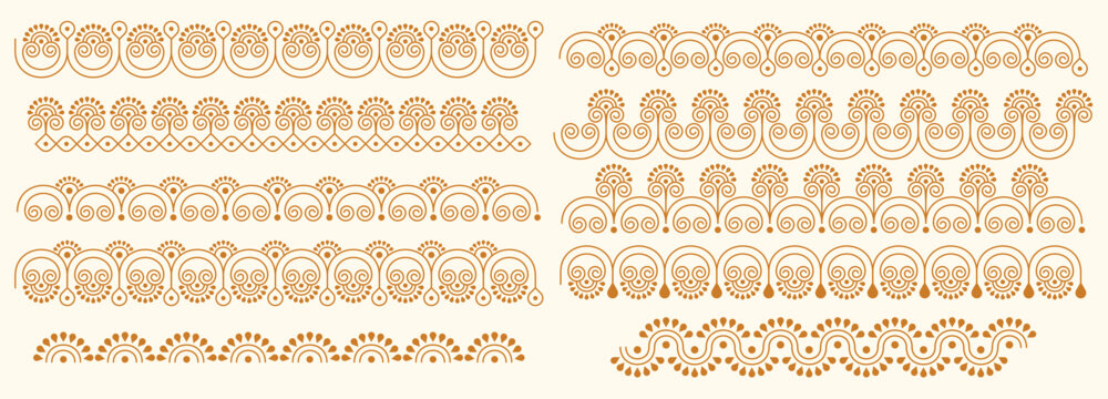 Set of kolam geometric seamless editable pattern. Design for border, frame, banner and cards