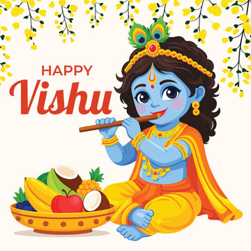 happy vishu illustration post design and banner