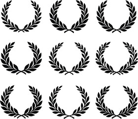 Obraz premium Set of black laurel wreaths icons on transparent background for design elements