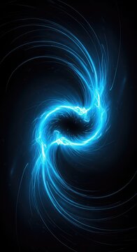 Dynamic abstract digital background featuring intense swirling blue energy waves indicative of a time warp or temporal distortion, time warp, concept, streak