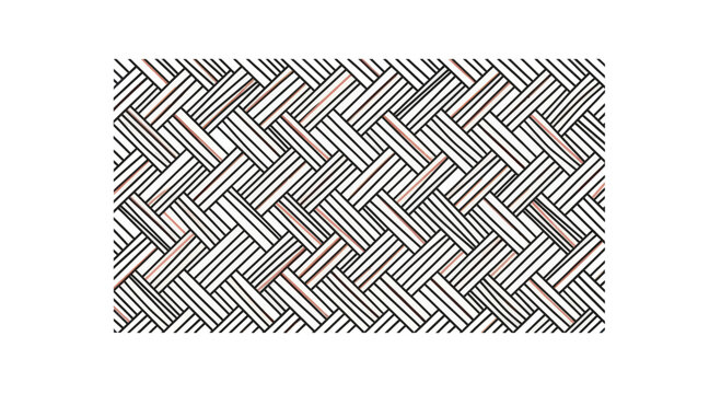 Geometric pattern with intersecting black and thin red lines on white
