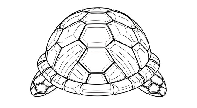 Detailed line drawing of a stylized turtle shell with visible geometric plates