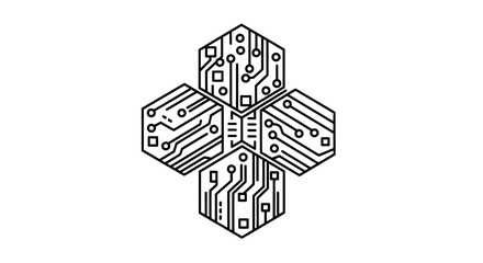 Fototapeta premium Geometric circuit board pattern resembling a stylized cross or star