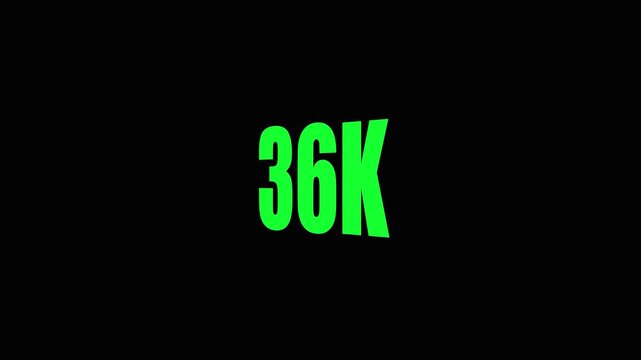 Neon Green 36 K Text on Black Background Animation neon green text animation glowing text numeric display.