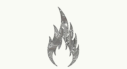 Fire-shaped circuit board pattern on a light background © gudangPIXEL