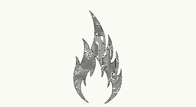 Fire-shaped circuit board pattern on a light background