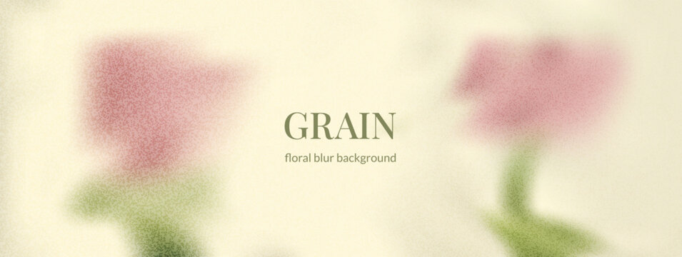 Gradient grain gentle flowers background with gritty noise for poster. Soft abstract botanical in vector spring frame with unfocused pastel pink florals. Gradient with grain texture and ivory haze.