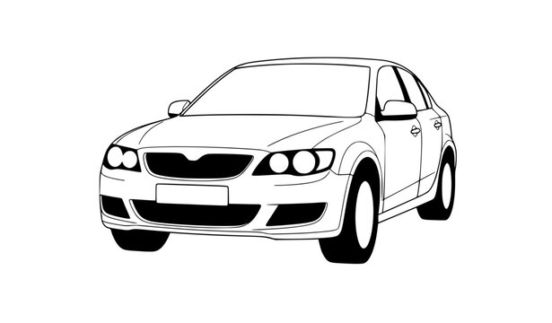 Modern passenger car flat vector icon with round headlights isolated on white background for web UI