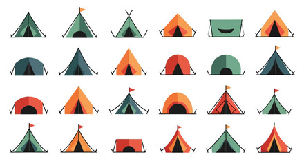 Set of Minimalist Camping Tent Icons - Geometric Vector Illustrations for Outdoor Adventure, Hiking, and Recreation © Nadia