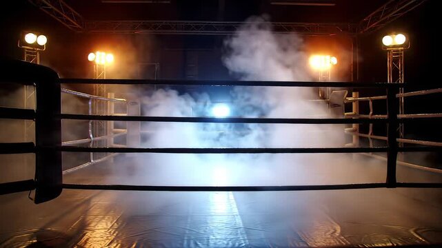Boxing ring with smoke and lights
