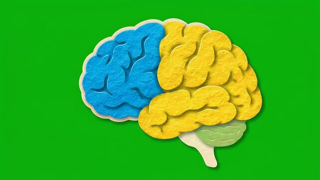 Animated human brain with highlighted section on green background