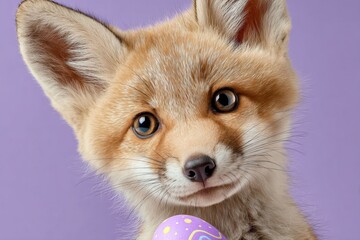 Obraz premium Fox cub's delightful easter egg surprise encounter. Movie artwork. Joyful fox cub in dreamy easter landscape with sparkling egg. Visual poster. Fantasy poster.