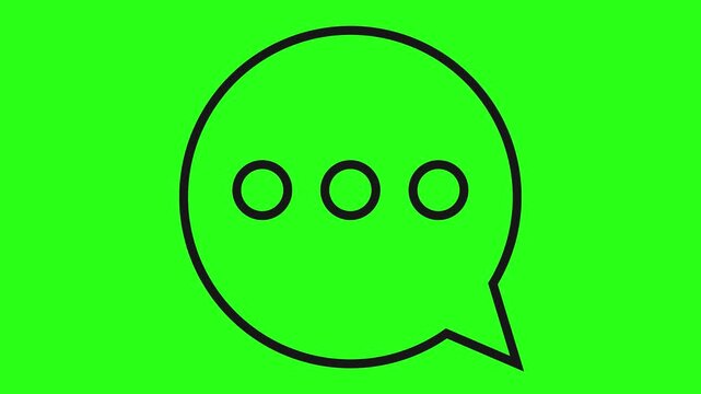 A simple black chat bubble icon on a green background with three circles