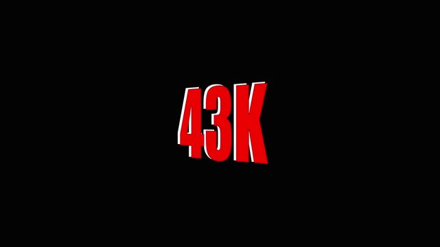 Large Red 43 K Number Sign on Black Background for Counting Statistics and Data Visualization forty-three thousand.